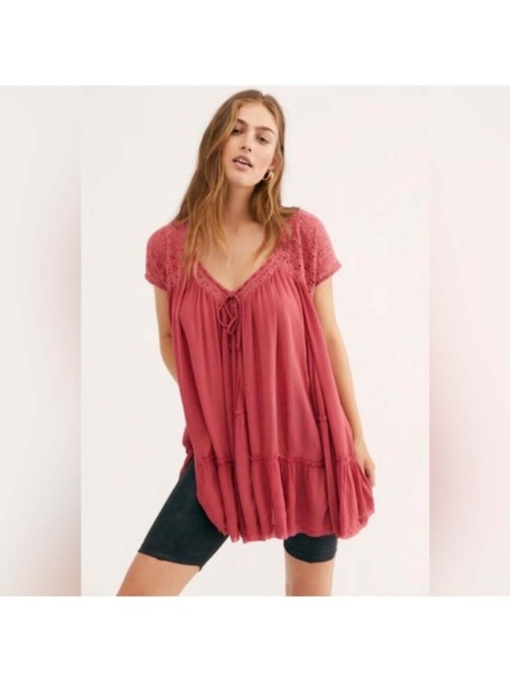 FREE PEOPLE ENDLESS SUMMER SUNFEST CROCHET EMBROIDERED TUNIC SWEET SANG XS